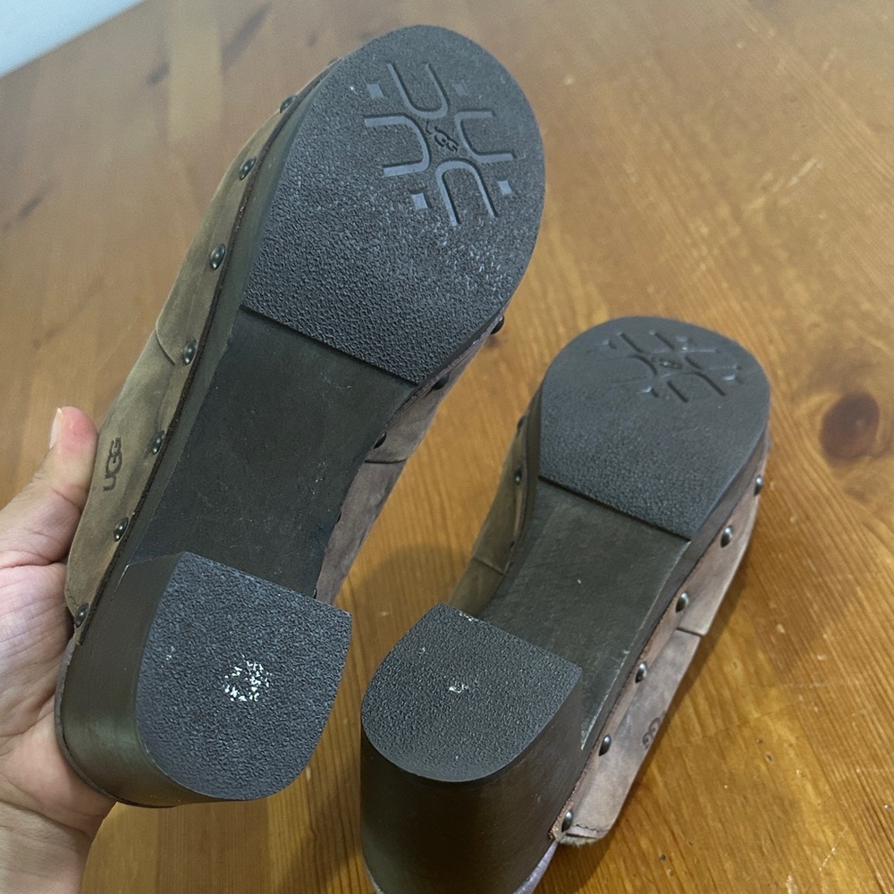 UGG Taupe Suede Shearling-Lined Clog Mules - Picture 9 of 15